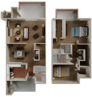 Floor plan for 2 beds, 2.5 baths, 1450 sqft